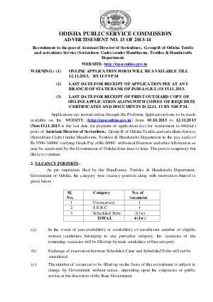 OPSC Notified Recruitment for Assistant Director of Sericulture Posts 2013