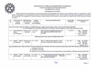 CSIR-IHBT, Palampur to hold walk-in-Interviews for filling up 15 posts of PFs & JRFs with 11 different projects