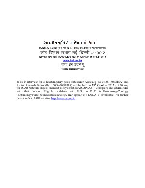 IARI Notified Walk-In Interviews for  Research Associate & Senior Research Fellow Posts 2013