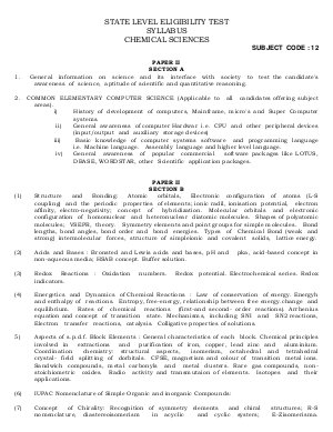 Himachal Pradesh State Eligibility Test SET Syllabus Chemical Science
