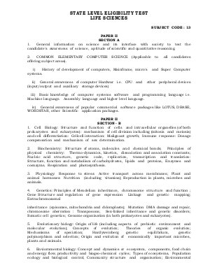 Himachal Pradesh State Eligibility Test SET Syllabus Life Sciences