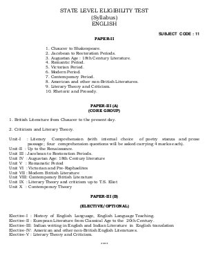 Himachal Pradesh State Eligibility Test SET Syllabus English