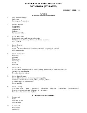 Himachal Pradesh State Eligibility Test SET Syllabus Sociology