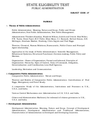 Himachal Pradesh State Eligibility Test SET Syllabus (Public Administration)