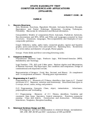 Himachal Pradesh State Eligibility Test SET Syllabus (Computer Science & Applications)