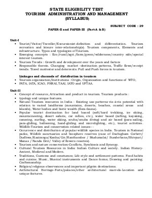 Himachal Pradesh State Eligibility Test SET Syllabus (Tourism Administration & Management)