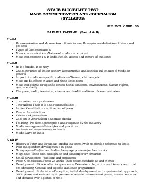 Himachal Pradesh State Eligibility Test SET Syllabus (Mass Communication & Journalism)