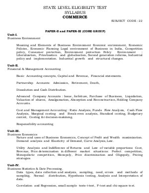 Himachal Pradesh State Eligibility Test SET Syllabus (Commerce)