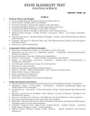 Himachal Pradesh State Eligibility Test SET Syllabus (Political Sciences)