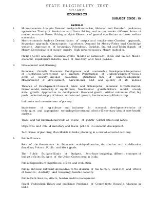 Himachal Pradesh State Eligibility Test SET Syllabus (Economics)