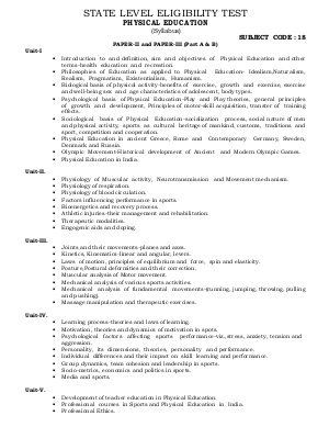 Himachal Pradesh State Eligibility Test SET Syllabus (Physical Education)