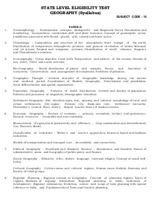 Himachal Pradesh State Eligibility Test SET Syllabus (Geography)