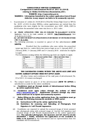 Odisha Public Service Commission Revised Age Norms for the Odisha PCS 2011