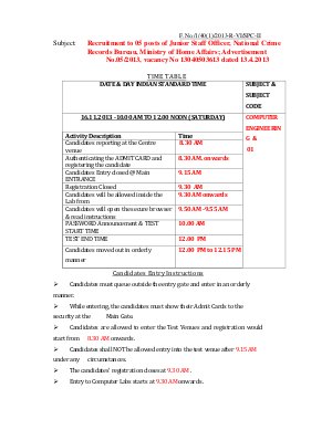 UPSC Junior Staff Officer Recruitment 2013: Time Table 