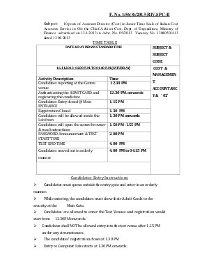UPSC Assistant Director (Cost) Recruitment Exam 2013: Time Table