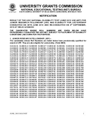 UGC NET June 2013 and Re-conduct on 08 September 2013 Results