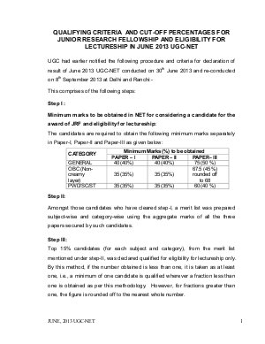 UGC NET June 2013 and Re-conduct on 08 September 2013 Cut Off
