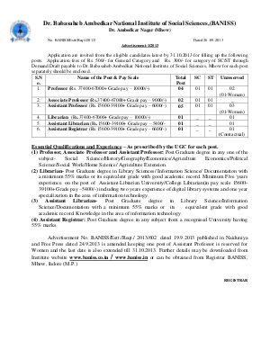 Dr. Babasaheb Ambedkar National Institute of Social Sciences notifies 14 vacancies