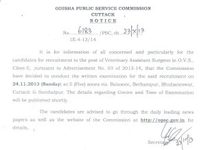 OPSC Veterinary Assistant Surgeon Written Exam 2013: Exam Dates