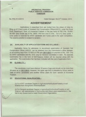 APPSC Notified Recruitment for Assistant Soil Conservation Officer 2013
