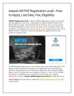 Aakash ANTHE Registration 2018 – How to Apply, Last Date, Fee, Eligibility