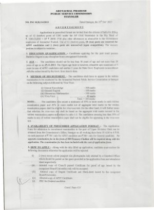 Arunachal Pradesh PSC Notified Recruitment for 12 Posts of UDC 2013