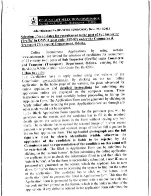 Odisha SSC Notified Recruitment Post of Sub Inspector Traffic 2013