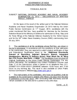 UPSC NDA and NA (II) Exam 2013: Written Result