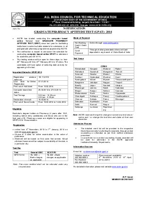 Graduate Pharmacy Aptitude Test 2014: Notification