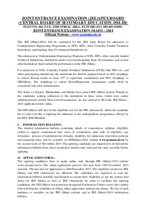 JEE Main 2014 Notification by CBSE