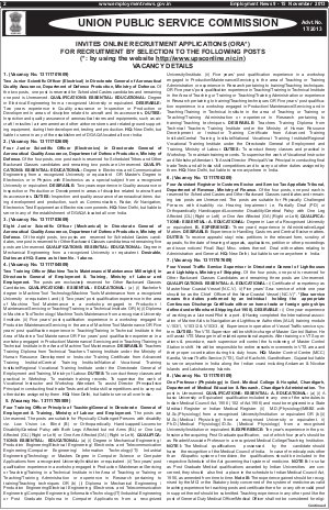 UPSC Notified Recruitment for 84 various Posts 2013