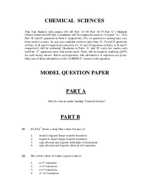 Joint CSIR UGC NET December 2013: Model Papers: Chemical Sciences