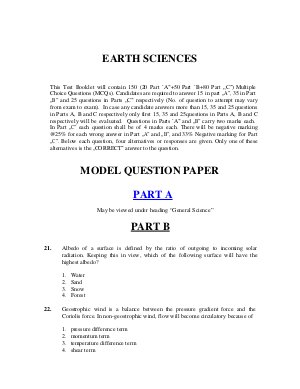 Joint CSIR UGC NET December 2013: Model Papers: Earth Sciences