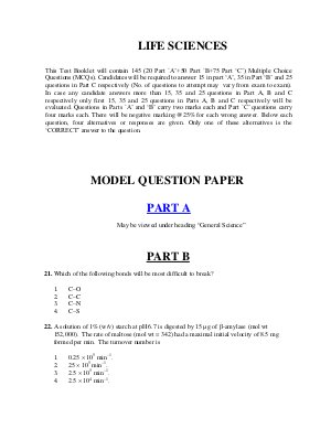Joint CSIR UGC NET December 2013: Model Papers: Life Sciences