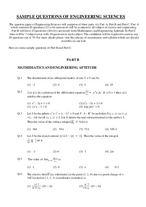 Joint CSIR UGC NET December 2013: Model Papers: Sample Questions of Engineering Sciences