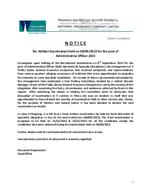 NICL Written Examination Cancelled