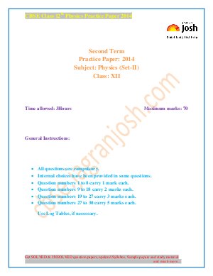 CBSE Class 12th Physics Practice Paper Set-II