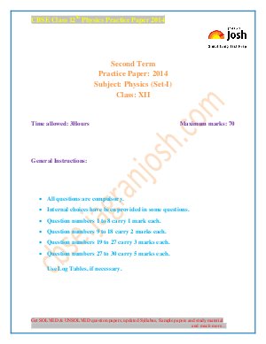 CBSE Class 12th Physics Practice Paper Set-I