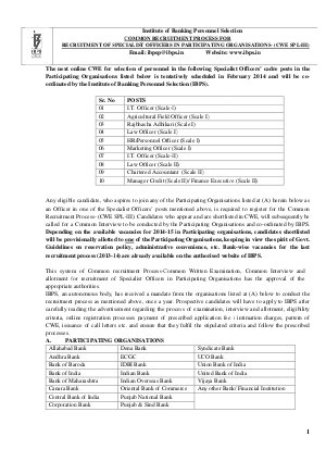 IBPS Common Recruitment Process CWE SPL III Specialist Officers Exam 2014 Notification