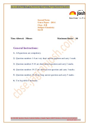 CBSE Class 12th Chemistry Guess Paper Second Term Set-II 2014