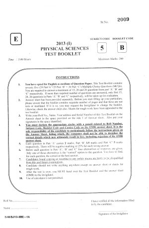 Joint CSIR UGC NET Questions Papers June 2013 Physical Sciences BE