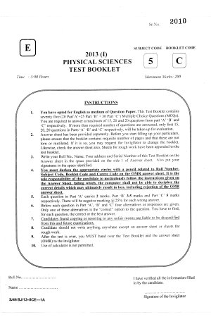 Joint CSIR UGC NET Questions Papers June 2013 Physical Sciences CE