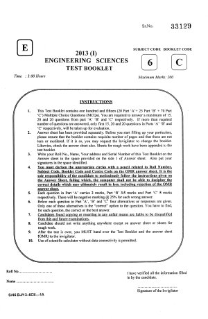 Joint CSIR UGC NET Questions Papers June 2013 Engineering Sciences C