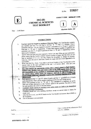 Joint CSIR UGC NET Questions Papers December 2012 Chemical Sciences 