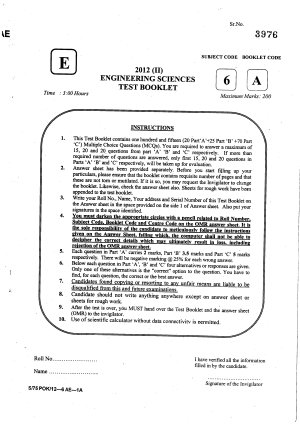 Joint CSIR UGC NET Questions Papers December 2012 Engineering Sciences   