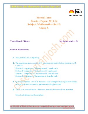 CBSE Class 10th Mathematics Practice Paper (Set-II)