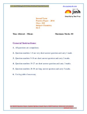 CBSE Class 12th Chemistry Practice Paper Second Term Set-I 2014