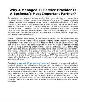 Why A Managed IT Service Provider Is A Business’s Most Important Partner?