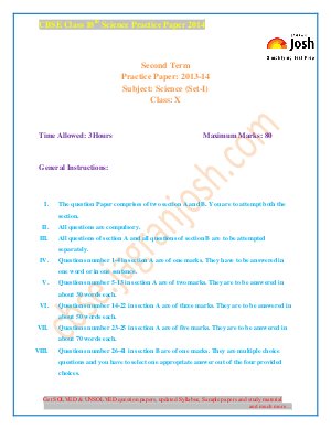CBSE Class 10th Science Practice Paper Second Term Set-I 2014