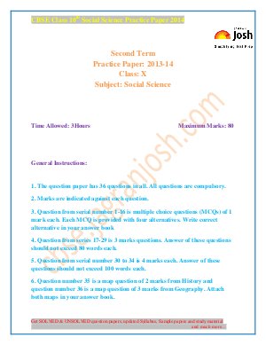 CBSE Class 10th Social Science Practice Paper